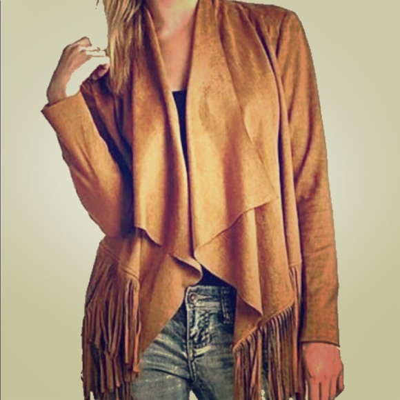 Jackets & Blazers - Brown faux leather fringe jacket